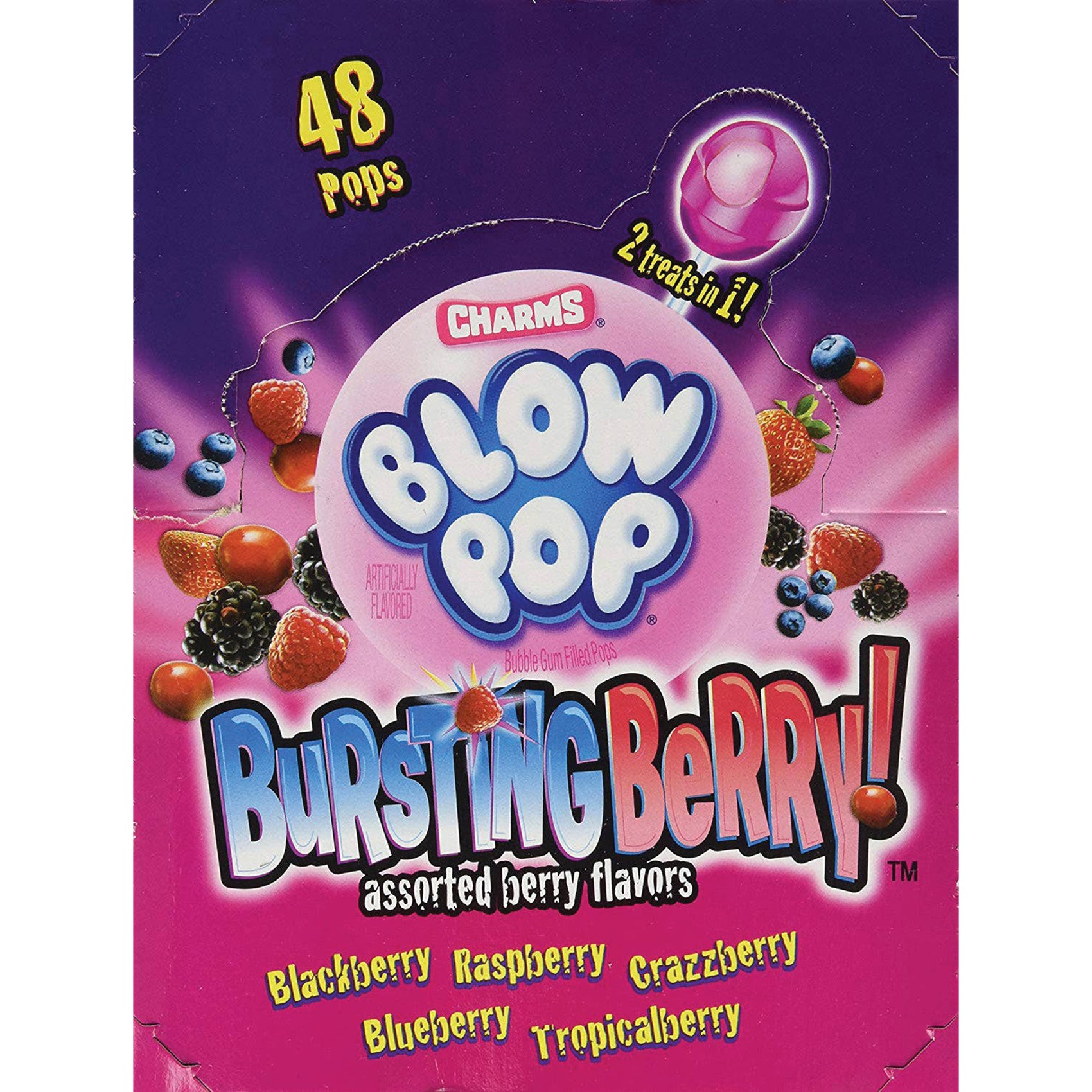 Charms Bursting Berry Blow Pop Lollipop, 48ct Case