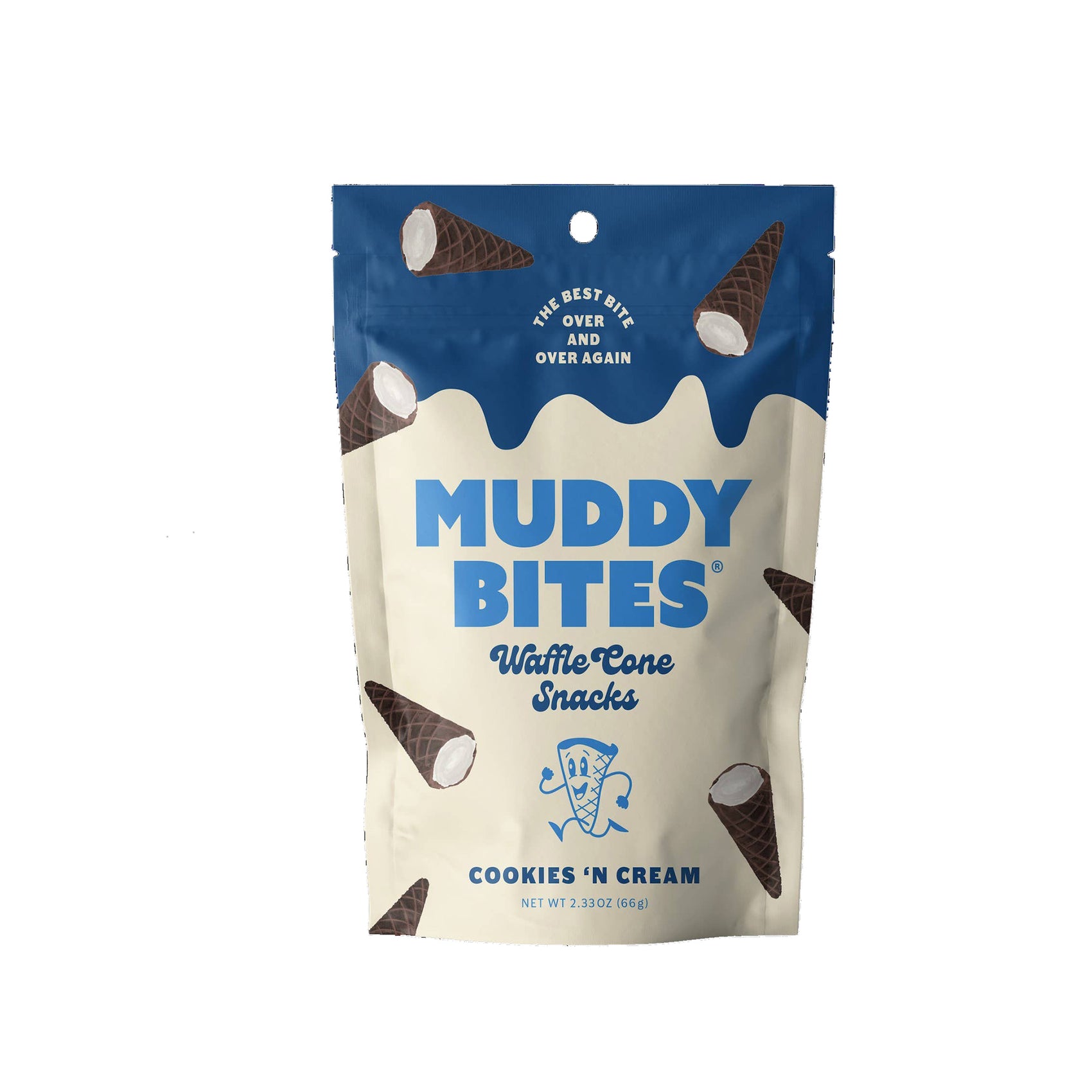 Muddy Bites Waffle Cone, Cookies & Cream, 2.33oz, 12ct