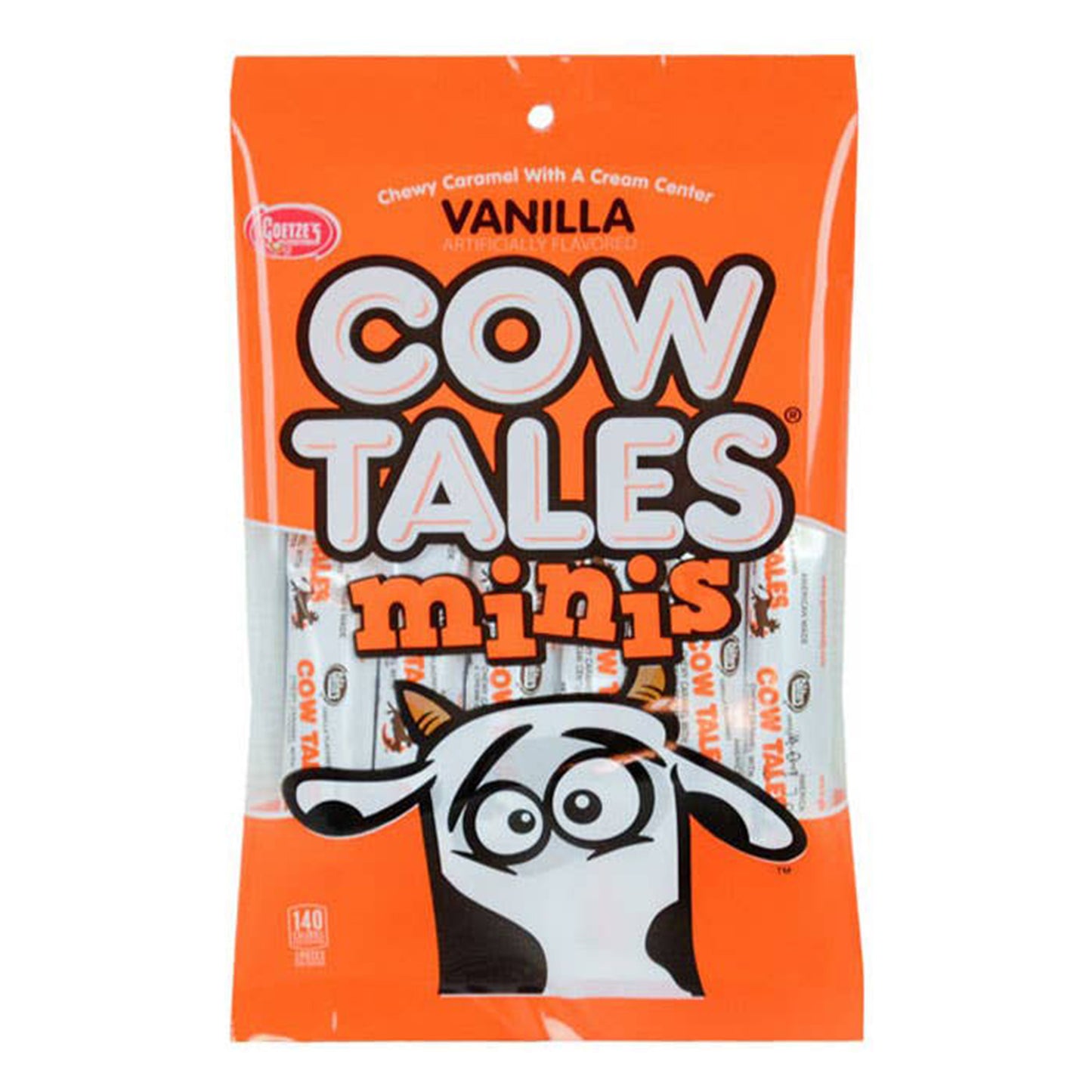 Cow Tales Minis Vanilla Caramel Candy, 4oz Peg Bags, 12ct
