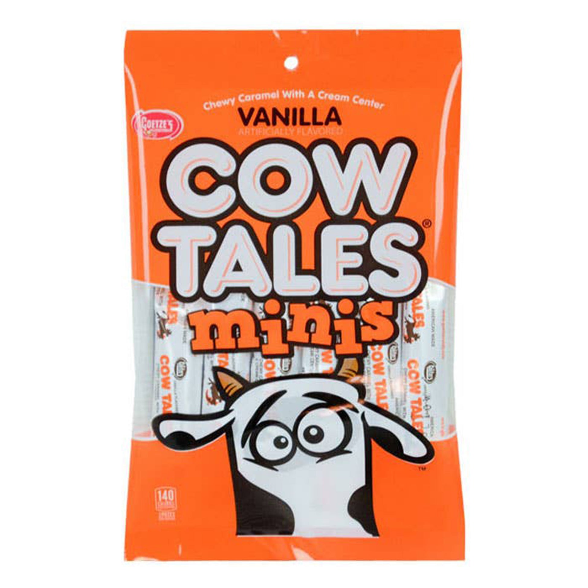 Cow Tales Minis Vanilla Caramel Candy, 4oz Peg Bags, 12ct