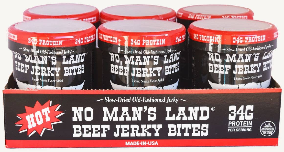 No Man's Land Beef Jerky Bites, Hot 2oz, 6ct Display