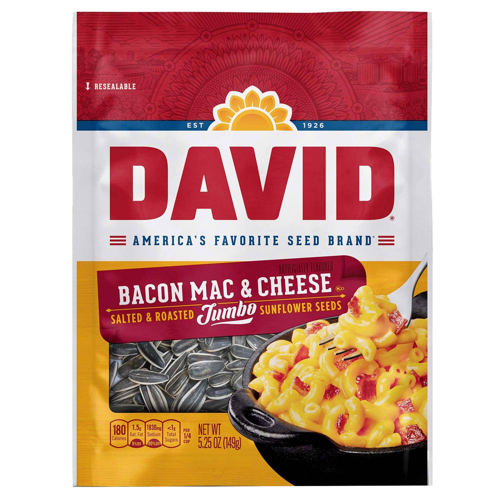 David Sunflower Seeds, Bacon Mac & Cheese, 5.25oz, 12ct