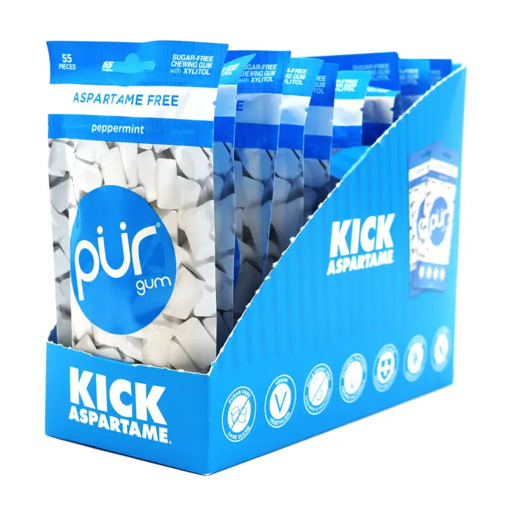 PUR Gum, Peppermint, 55pc Bag, 12ct Display Box