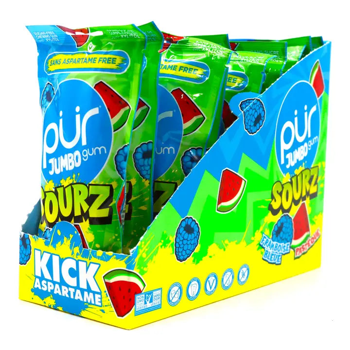 PUR Gum Jumbo Sourz, Blue Raz Watermelon 20pc Bag, 10ct