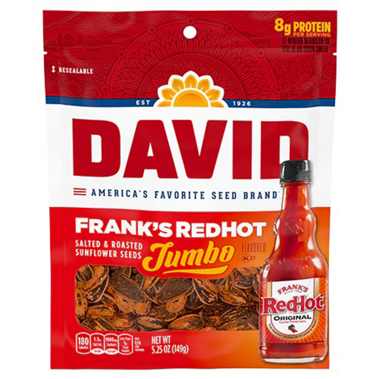 David Sunflower Seeds, Frank's RedHot, 5.25oz, 12ct