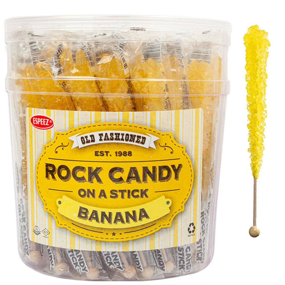 Candy Rocks Rasta Banana Rock Candy Sticks Banana, 0.8oz, 36ct Tub – Grandpa Joe's