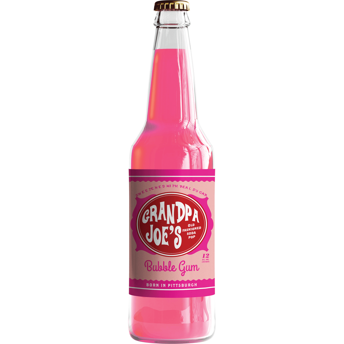 Grandpa Joe's Bubble Gum Soda, 12oz Glass Bottle 12ct