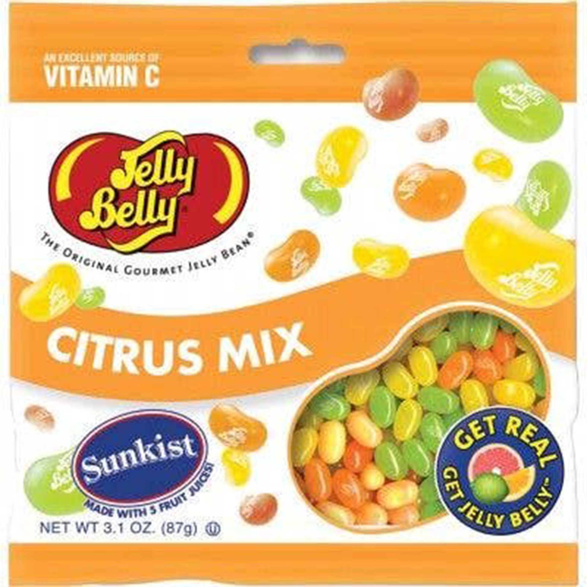Jelly Belly Sunkist Citrus Jelly Beans Candy Peg Bags, 12ct
