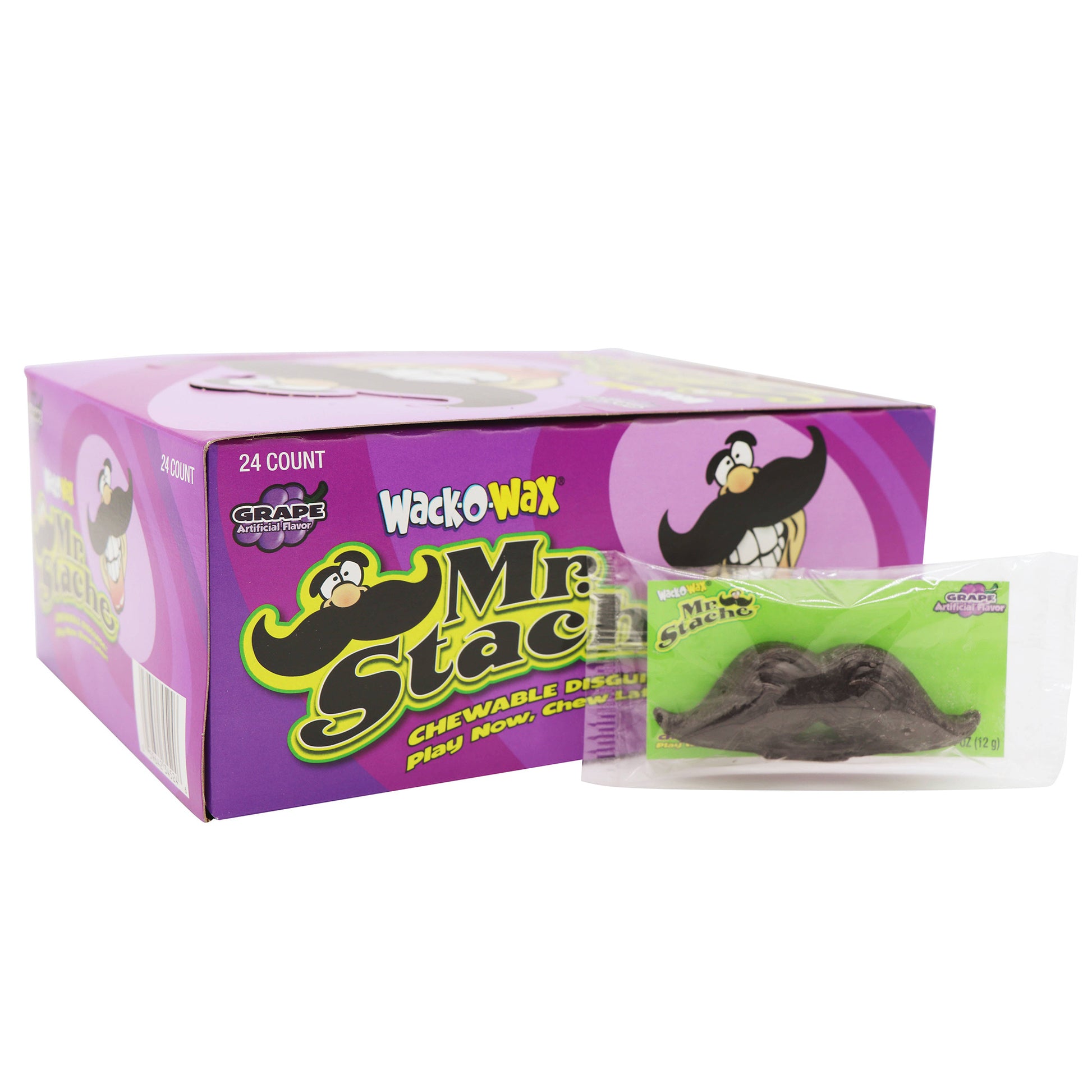 Wax Mustache, Grape Flavor Candy, 24 Count